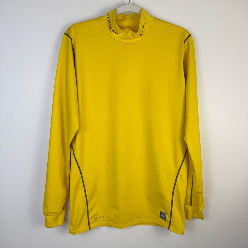 Nike Pro Dri-Fit LIVESTRONG Yellow Fleece Lined Mock Neck Top Large